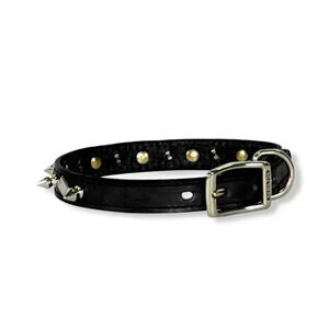 Hamilton Black Leather Spikes Diamond pattern Dog Collar